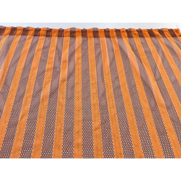 Vintage 70s mesh curtain, pumpkin orange & brown stripes, open weave panel - Picture 3 of 8